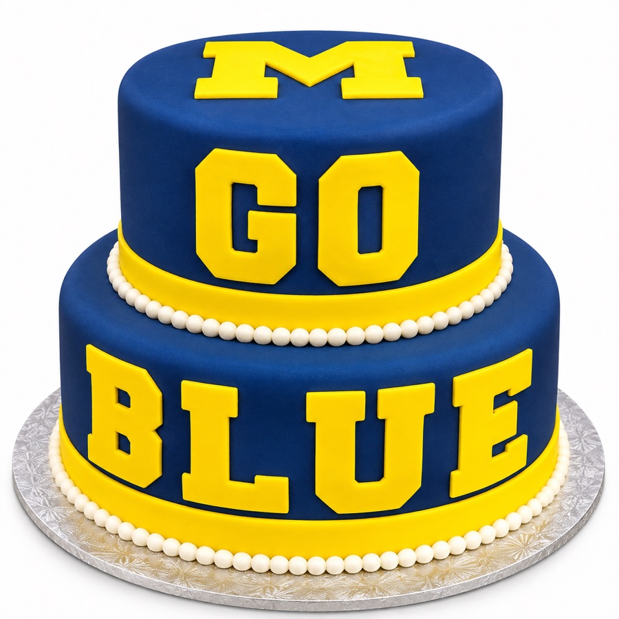 Blue and maize university inspired tiered cake
