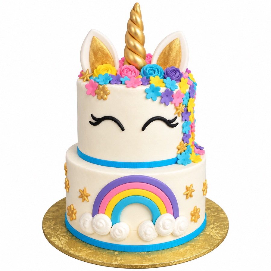 Two tier rainbow unicorn cake