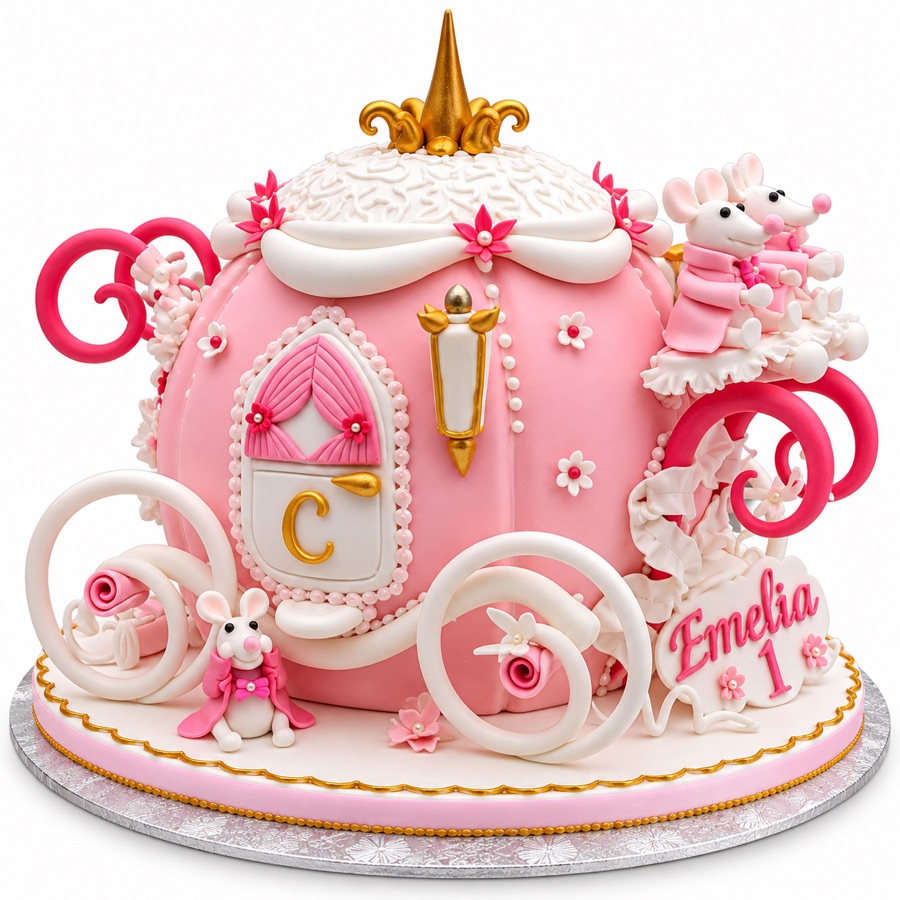 Pink princess carriage sculpted cake