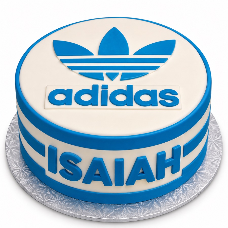 Blue and white sporty logo cake