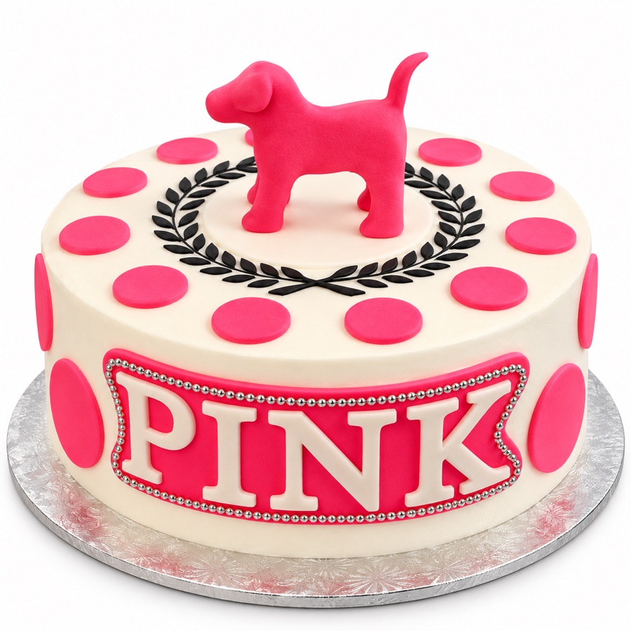 Pink dog inspired round cake