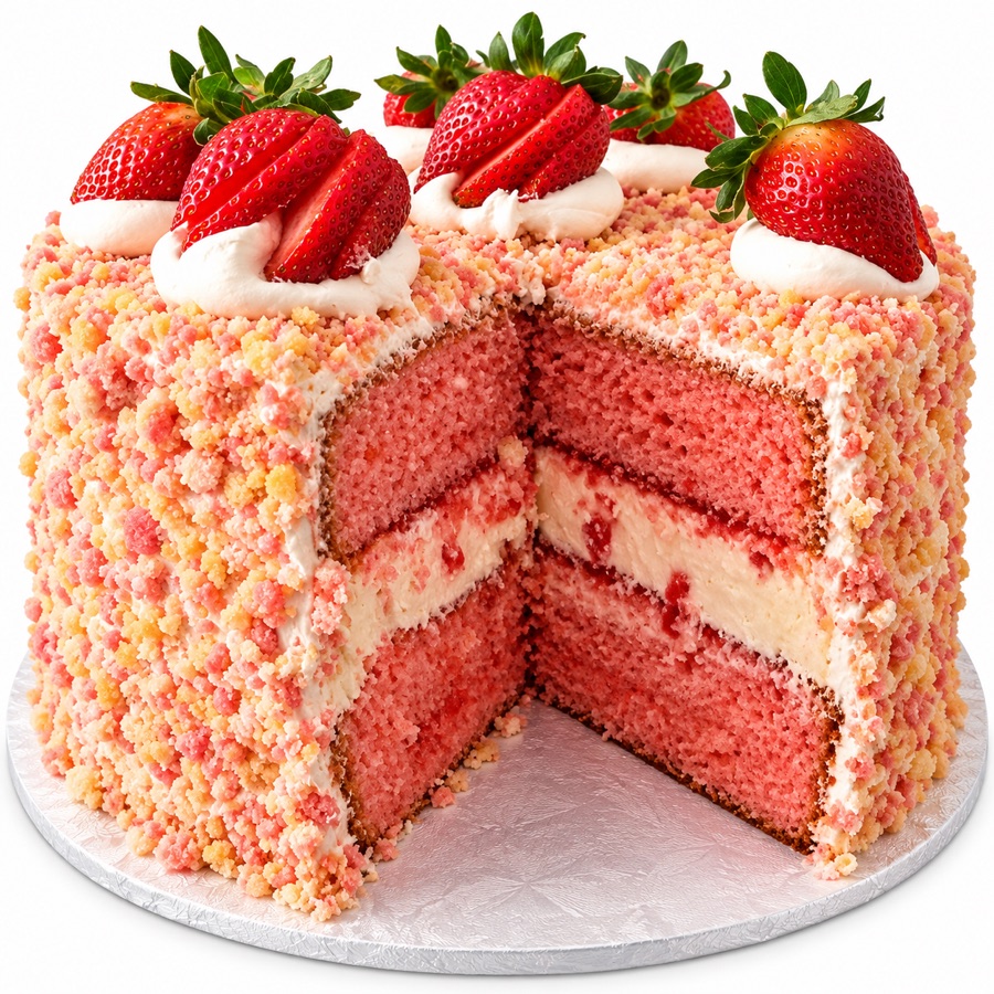 Cutaway strawberry crunch cake