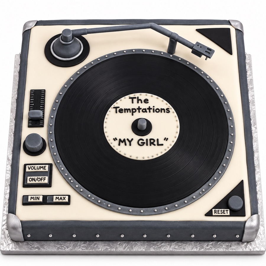 Sculpted record player cake