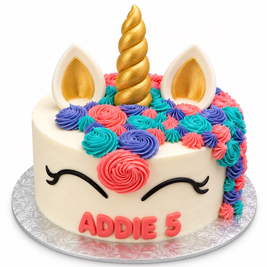 Floral unicorn fifth birthday cake