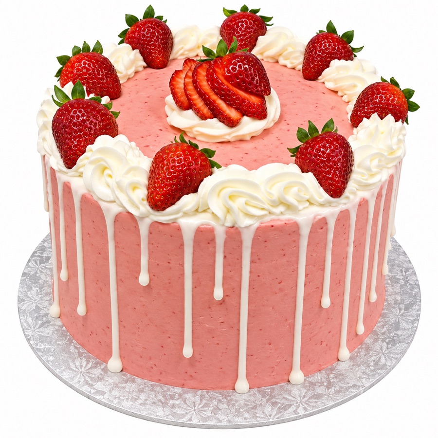 Pink strawberry drip cake