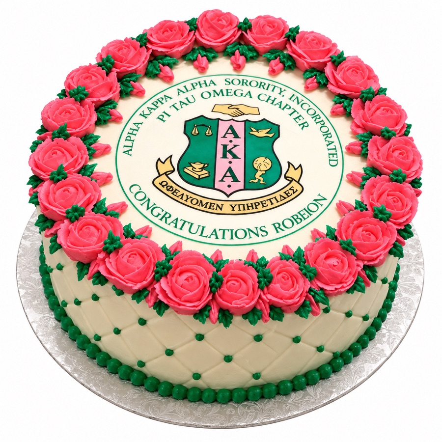 Pink and green sorority celebration cake