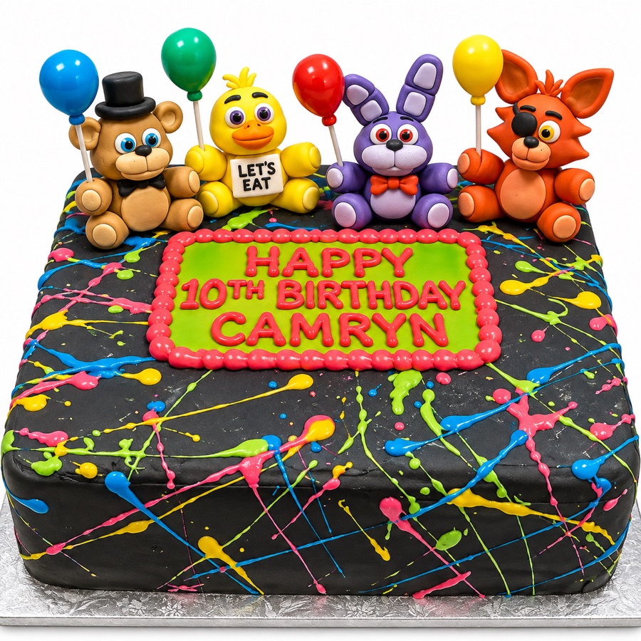 Black neon character birthday sheet cake